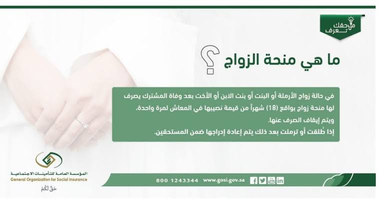 منحة الزواج التابعة للتأمينات الإجتماعية