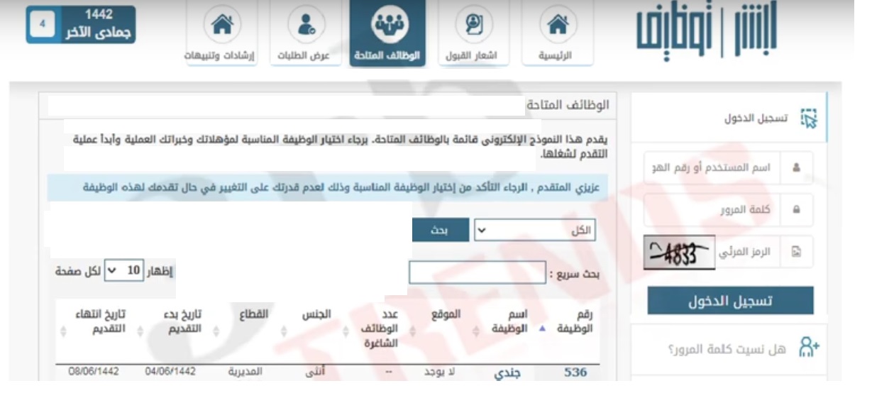 التقديم عبر أبشر للتوظيف