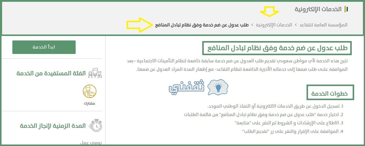 التقاعد شروط العدول عن طلب ضم خدمة في تبادل المنافع ثقفني