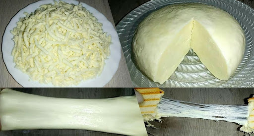 الجبنة الموزريلا المطاطية التي تشد للأعلى على البيتزا والمخبوزات على الطريقة الأصلية
