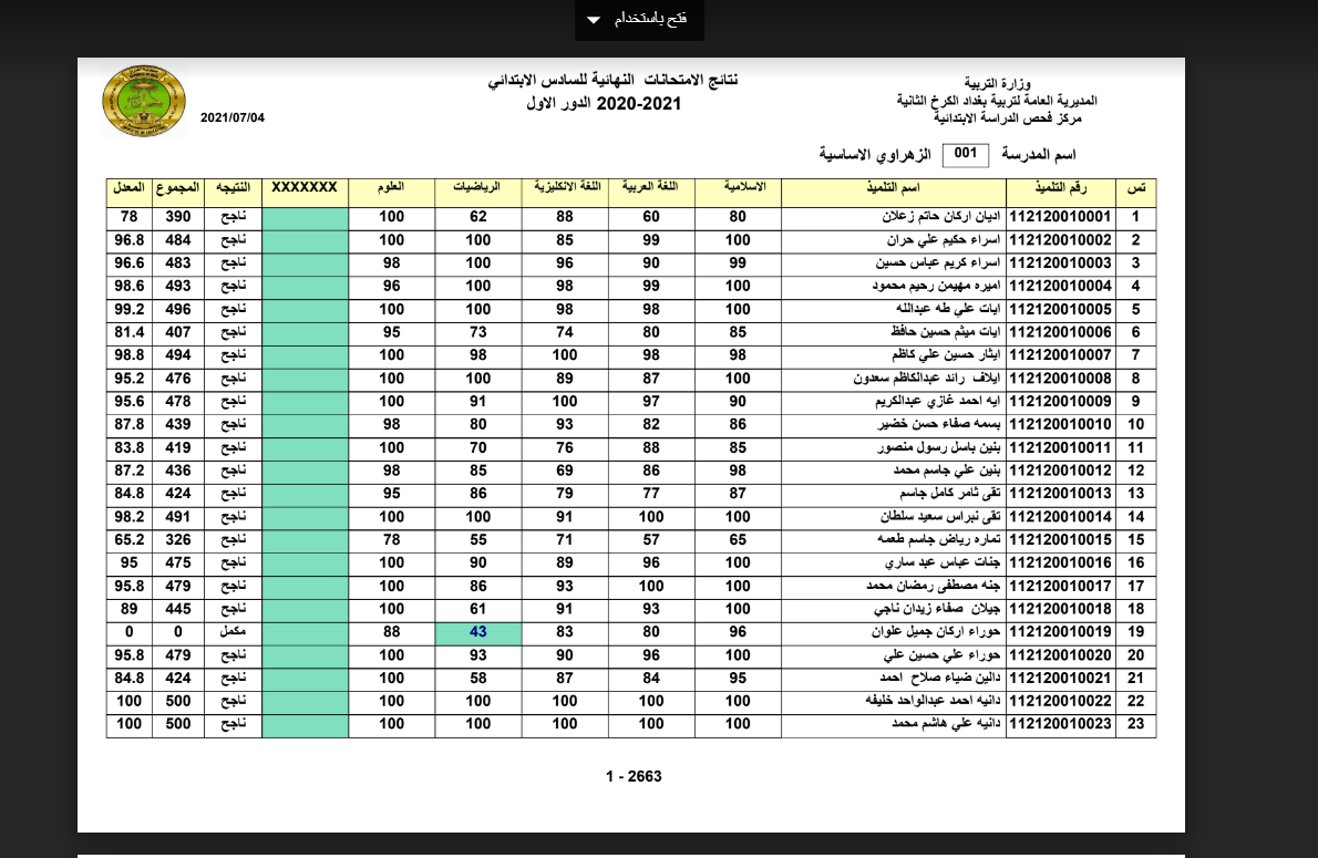 رابط استخراج نتائج السادس الابتدائي2021 الدور الاول