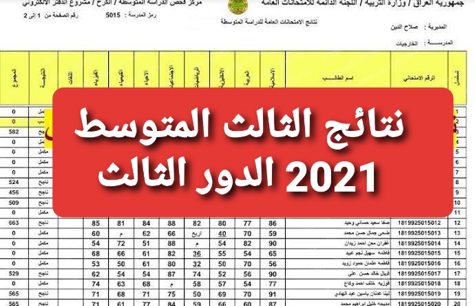 “مبروك النجاح” نتائج الثالث متوسط 2021 الدور الثالث ورابط موقع وزارة التربية العراقية لتحصيل النتيجة