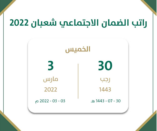 موعد صرف راتب الضمان الاجتماعي المطور شعبان 1443 مارس 2022 ثقفني