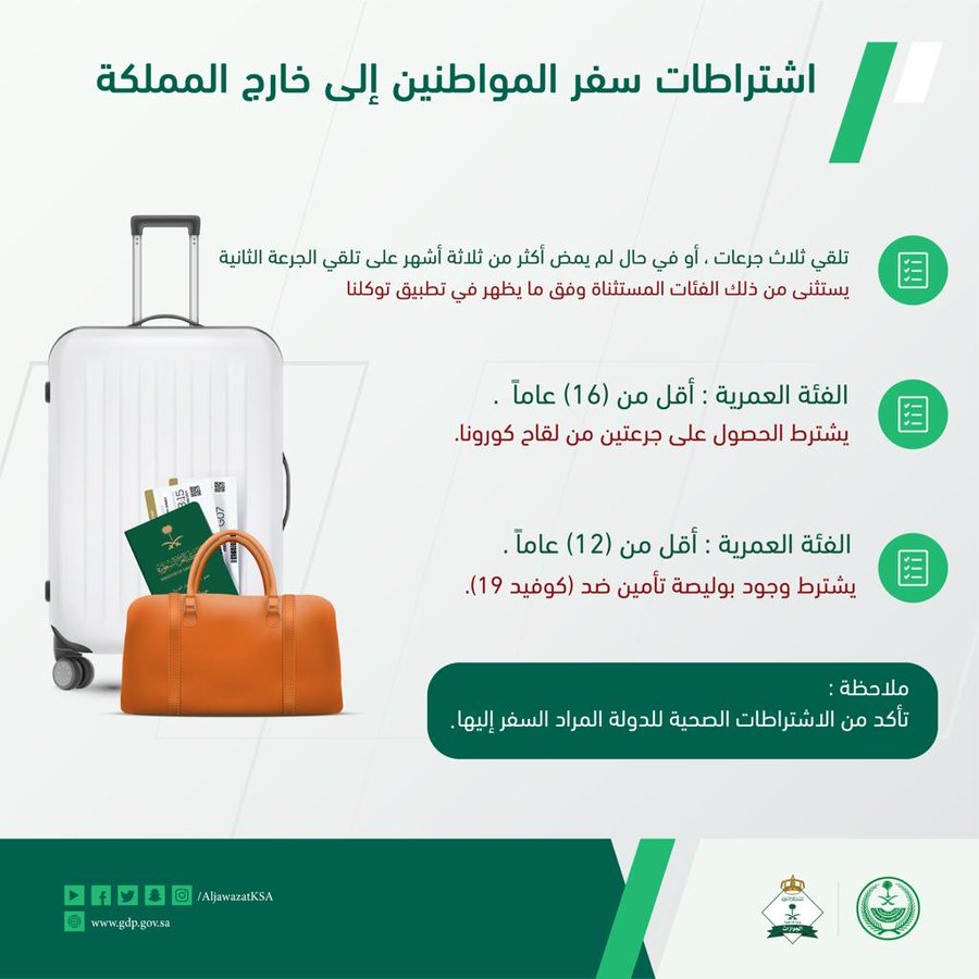 شروط السفر خارج السعودية للمواطنين،