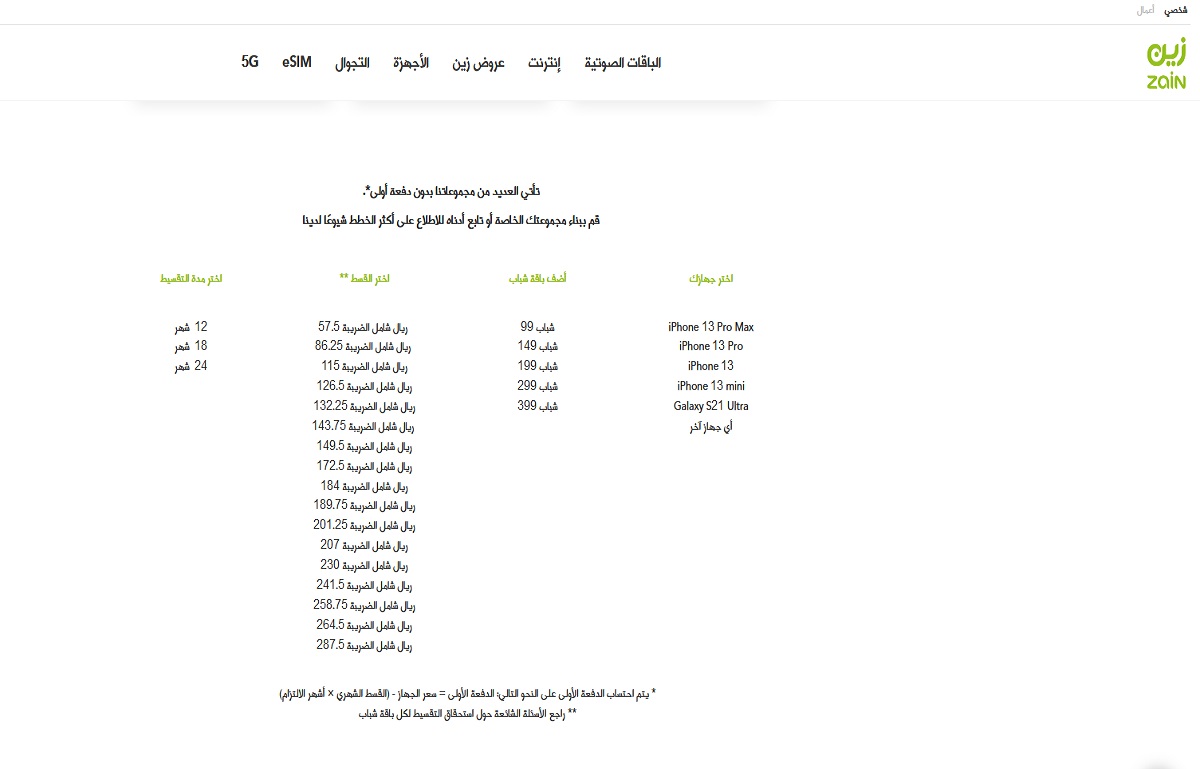 عروض زين للجوالات بالتقسيط 2021