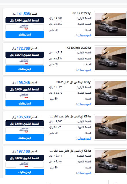 أرخص عروض التقسيط..عروض تقسيط سيارة كيا K8 2022 بمواصفات ومميزات خياليه بجميع فئاتها