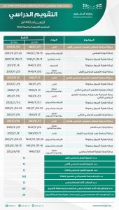 التقويم الدراسي لعام 1443هــ