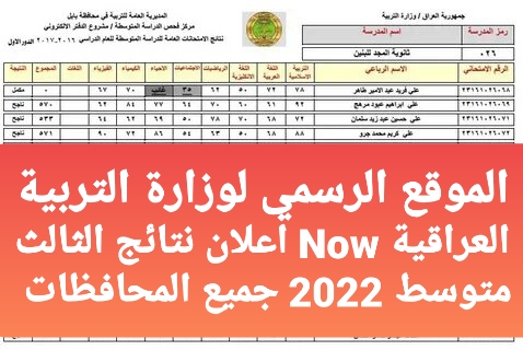 الان ظهرت.. نتائج الثالث متوسط 2022 الدور الاول رسميا من موقع وزارة التربية العراقية