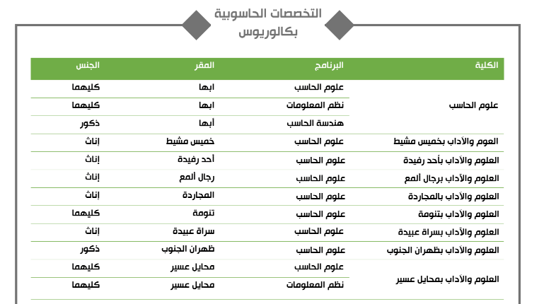 التخصصات الحاسوبية جامعة الملك خالد