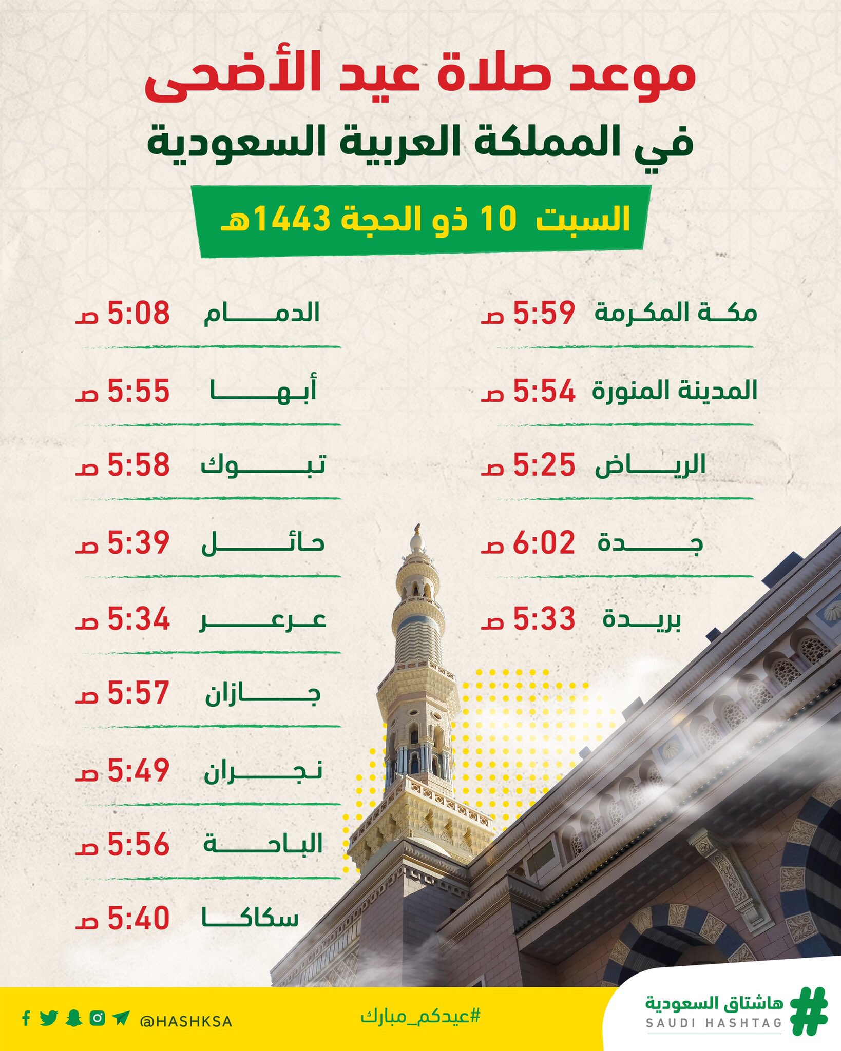 موعد صلاة عيد الأضحى 2022 الرياض