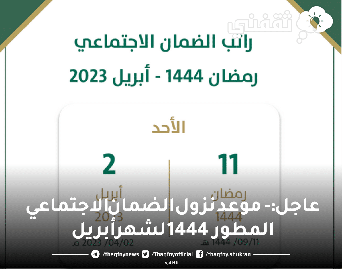 عاجل:- موعد نزول الضمان الاجتماعي المطور 1444 لشهر أبريل وطريقة الاستعلام من sbis.hrsd برقم الهوية