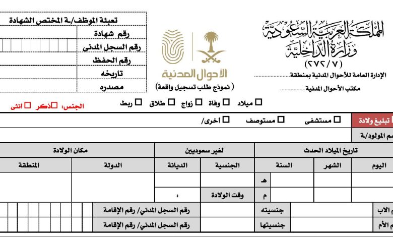 ما هي المستندات المطلوبة لاستخراج شهادة ميلاد مولود جديد بالسعودية؟