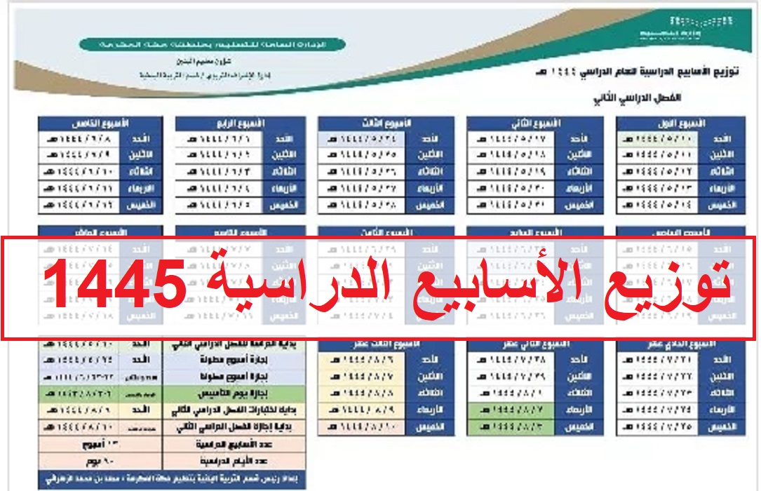 التقويم الدراسي 1445 توزيع الأسابيع الدراسية 1445 الجديد من وزارة التعليم السعودية الثلاث فصول